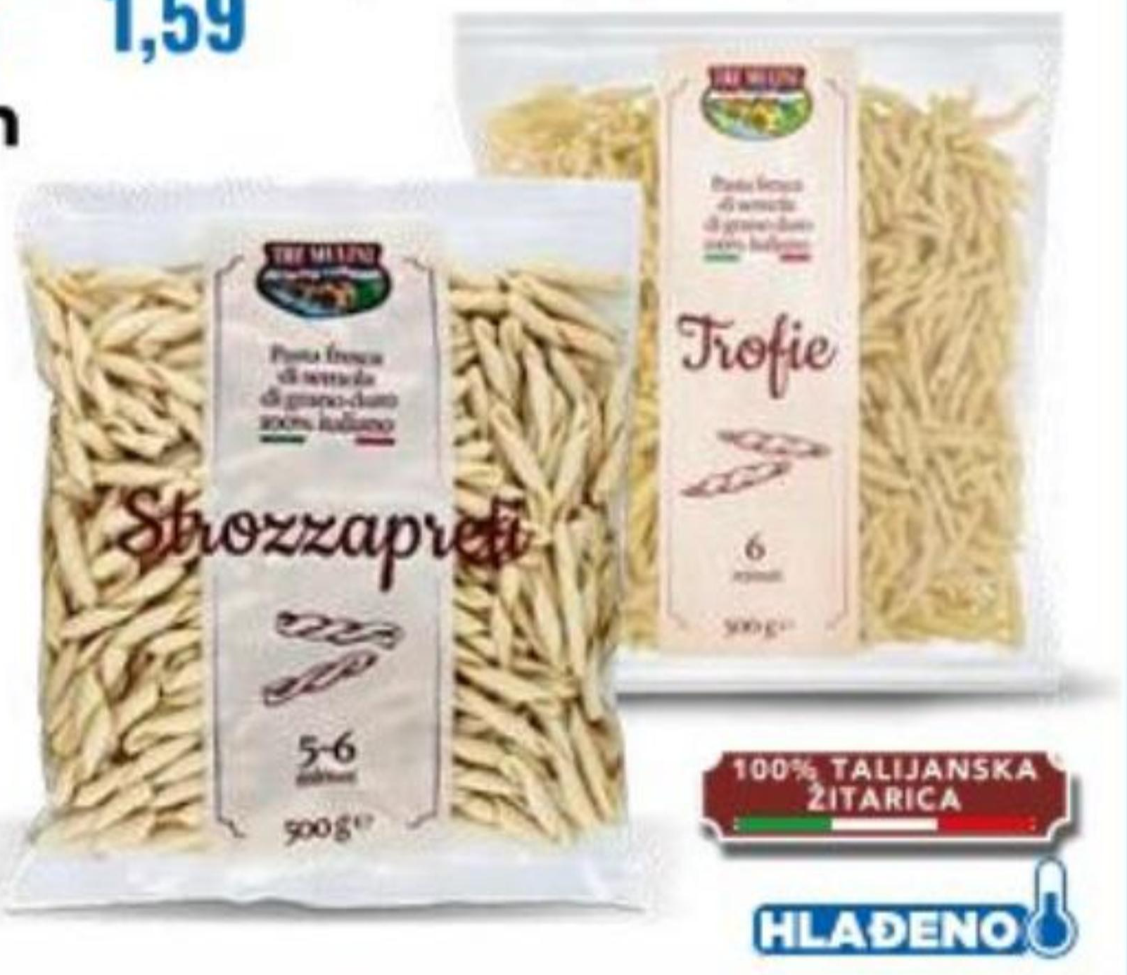 Svježa tjestenina Trofie/Strozzapreti Tre Mulini 500 g - Akcija u trgovini Eurospin