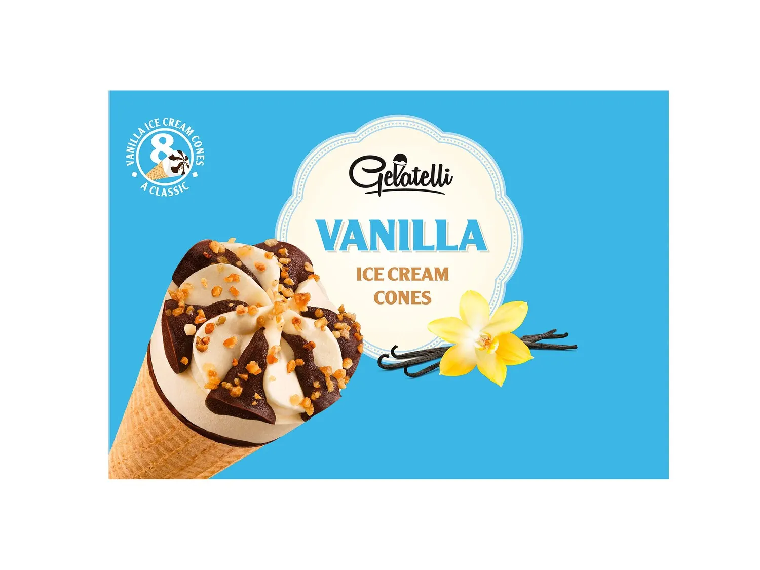 Gelatelli Kornet vanilija 8 x 120 ml - Akcija u trgovini Lidl