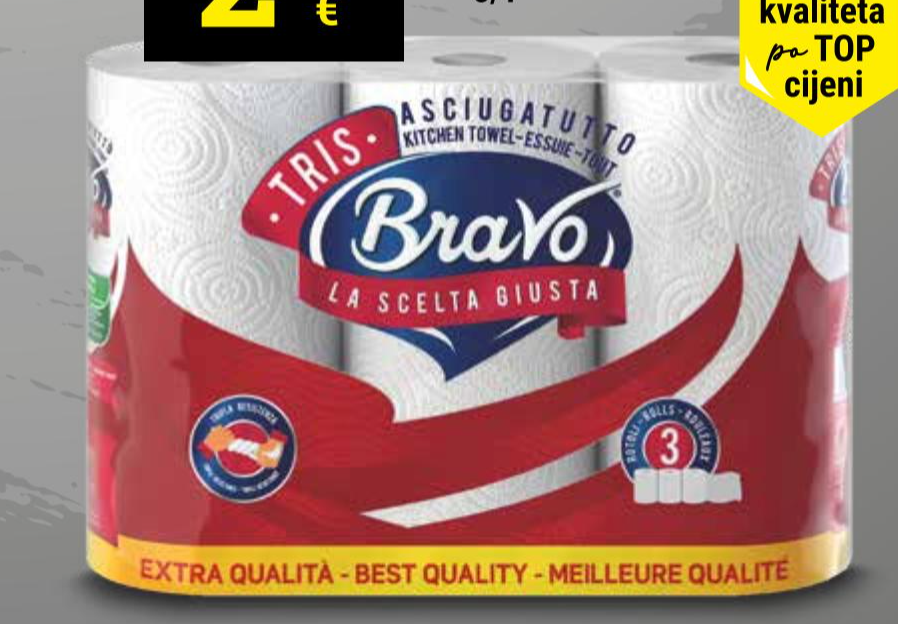 Bravo Papirnati ručnici 3 role - Akcija u trgovini Trgovina Krk